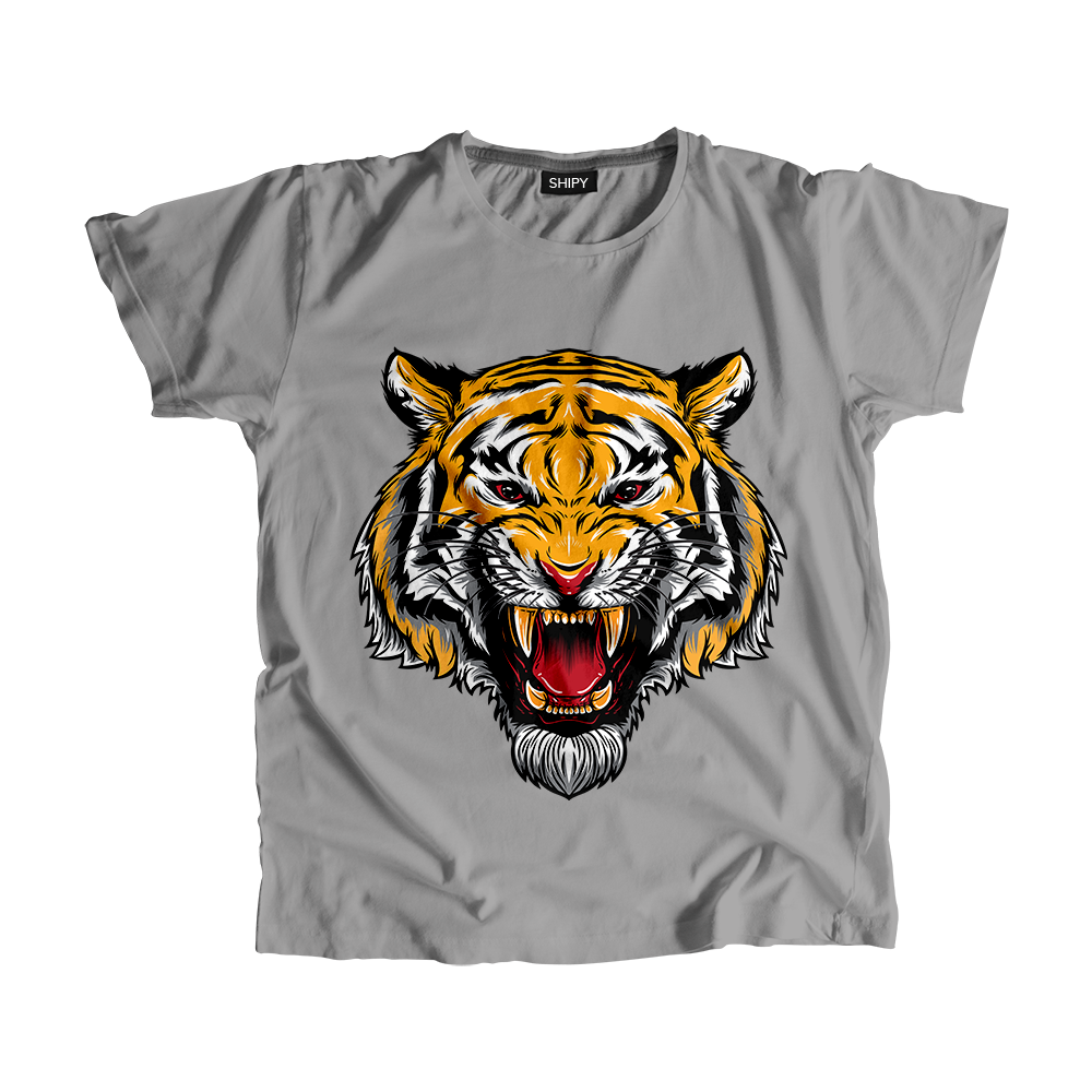 Tiger & Letter Pattern Print Men's Comfy Sports T-shirt, Graphic