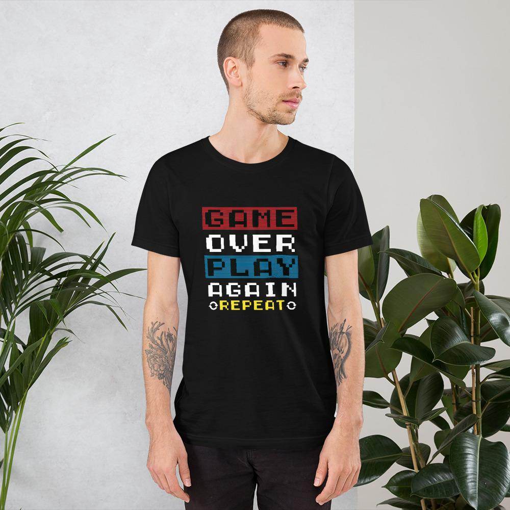 Game Over - Play Again / Repeat  T-Shirt by Shipy | Game Over, Typography, Video Game