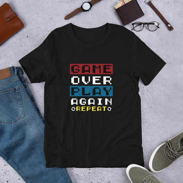 Game Over - Play Again / Repeat  T-Shirt by Shipy | Game Over, Typography, Video Game