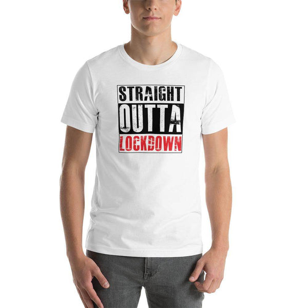 Straight Outta Lockdown  T-Shirt by Shipy | Covid, Lockdown, Pop Culture, Straight Outta Compton, Typography