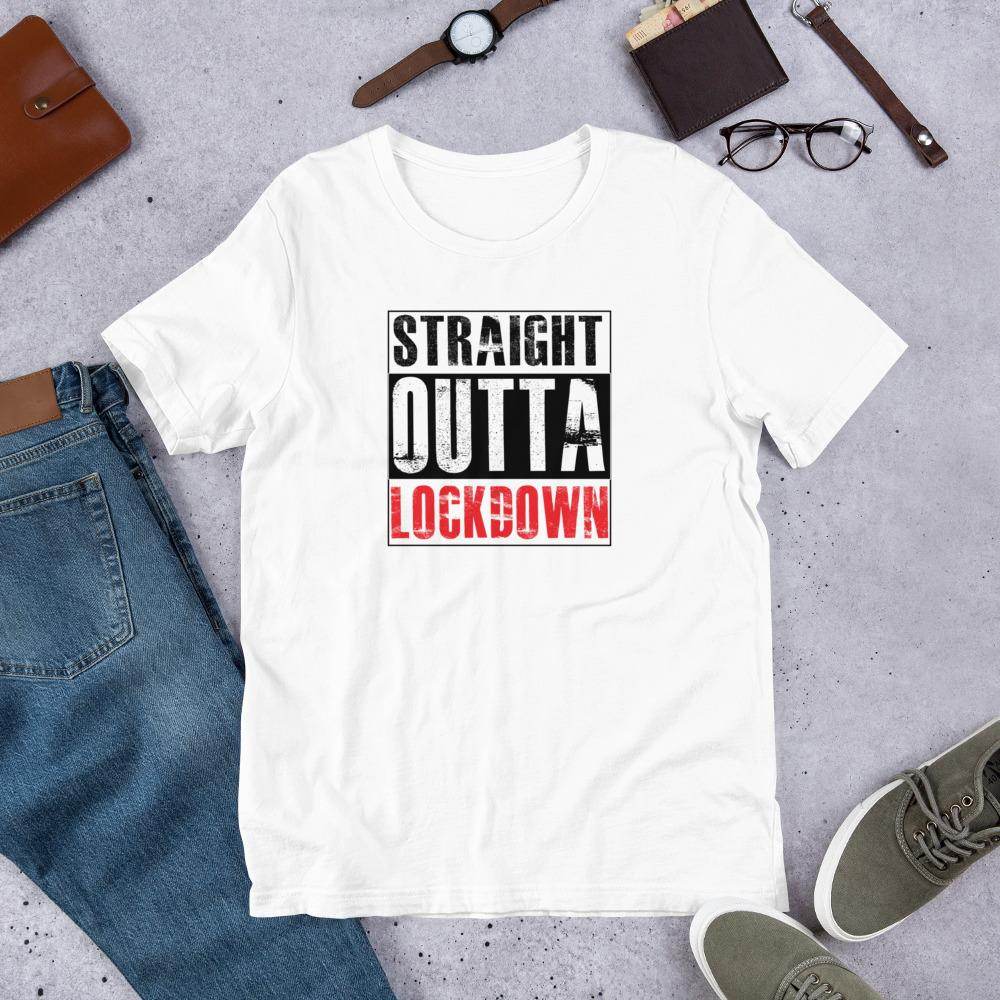 Straight Outta Lockdown  T-Shirt by Shipy | Covid, Lockdown, Pop Culture, Straight Outta Compton, Typography